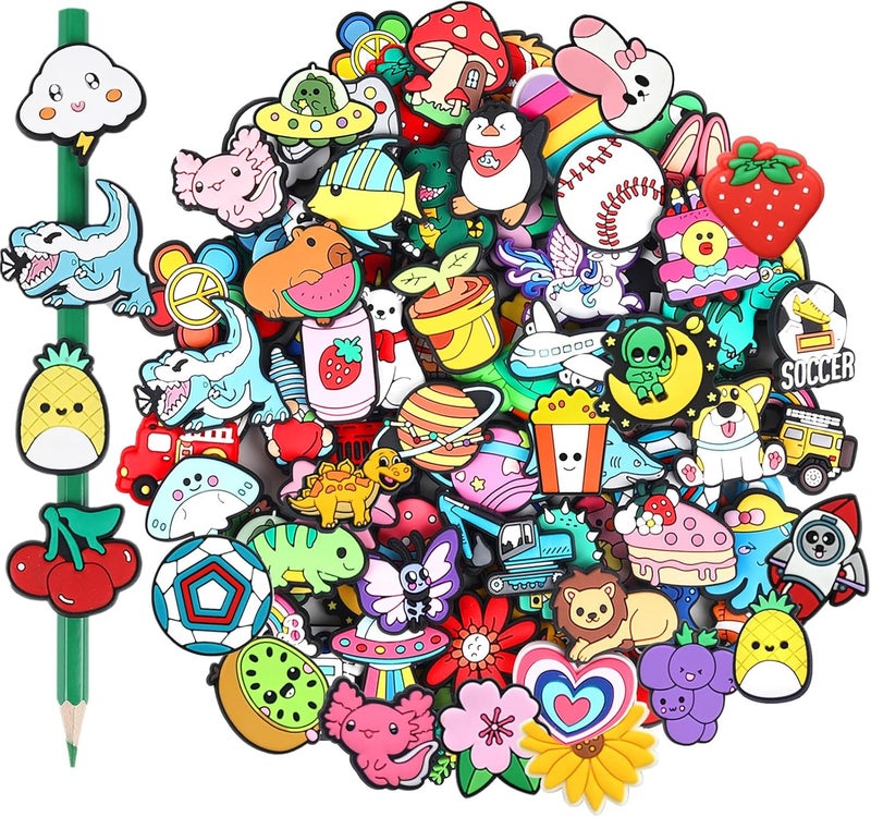 Sanglow 80pcs Cute Pencil Toppers,Pen Toppers Charms Decorations Clips Bulk Animal Pencil Buddies Huggers Classroom Prizes Rewards Gifts for Students - Image 1